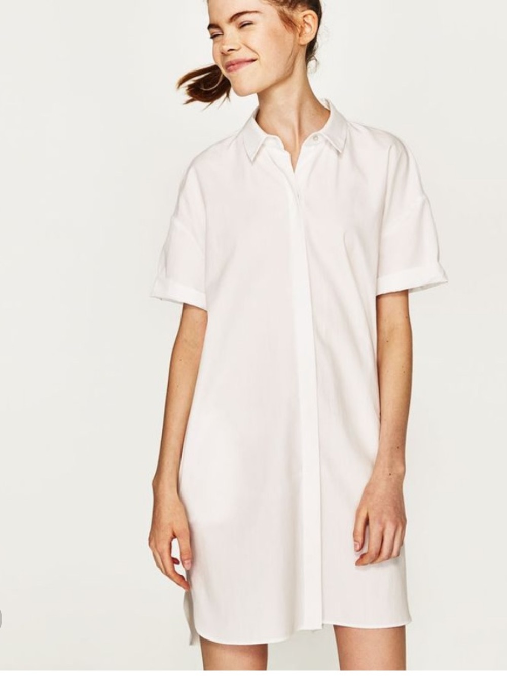 Zara White Short-Sleeve Shirt Dress